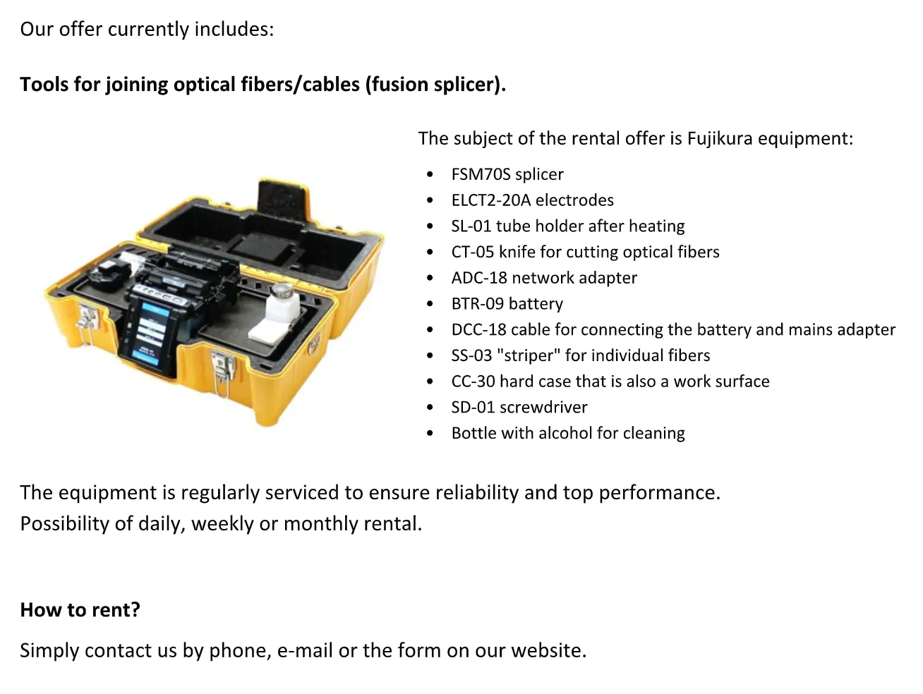 Equipment Rental Info